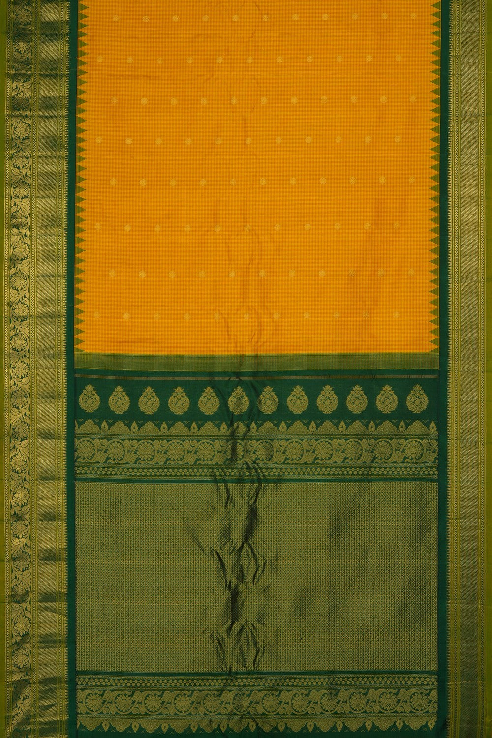 Image of Yellow Gadwal Silk Kattam Saree