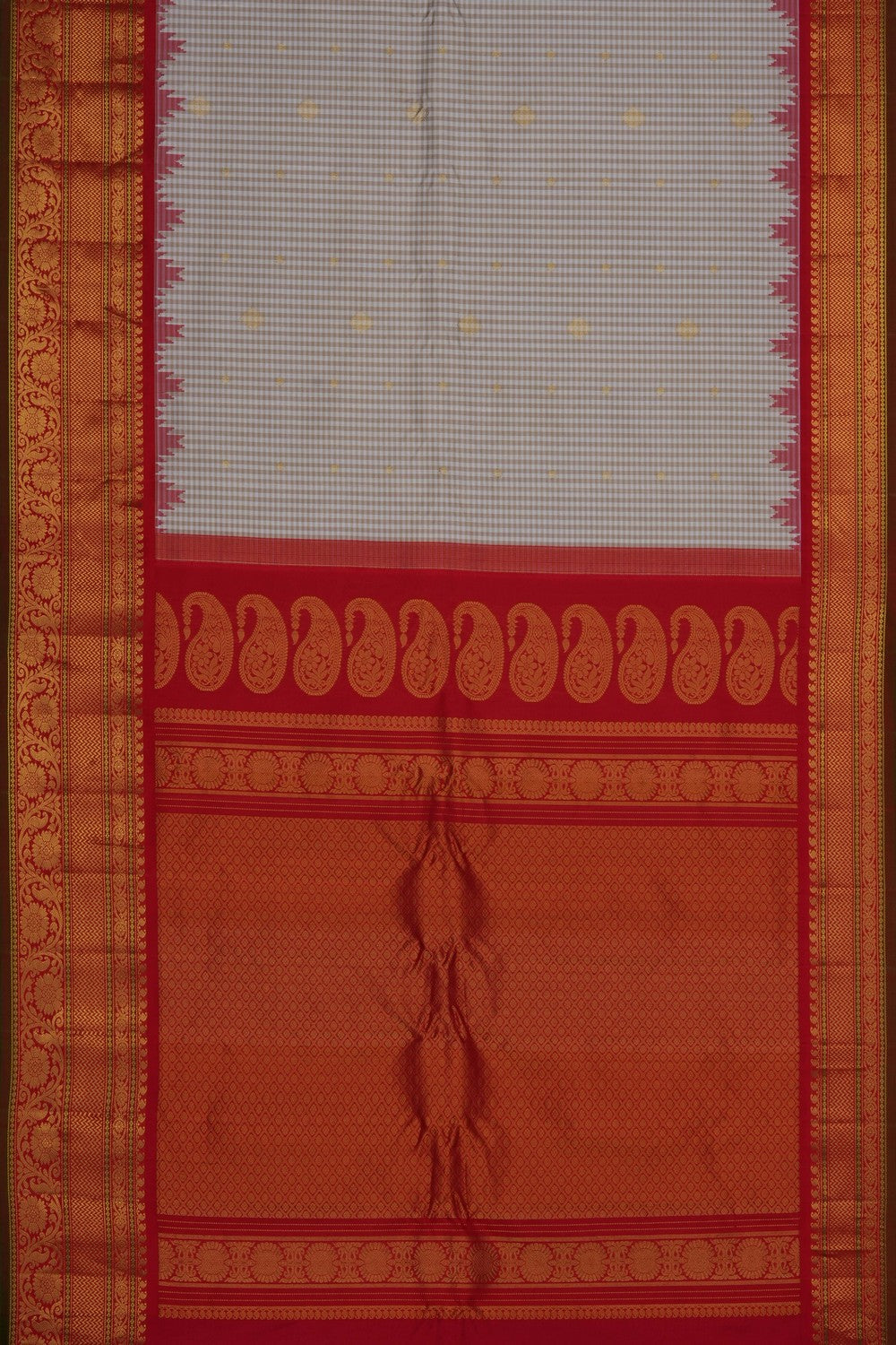 Image of White Gadwal Silk Kattam Saree