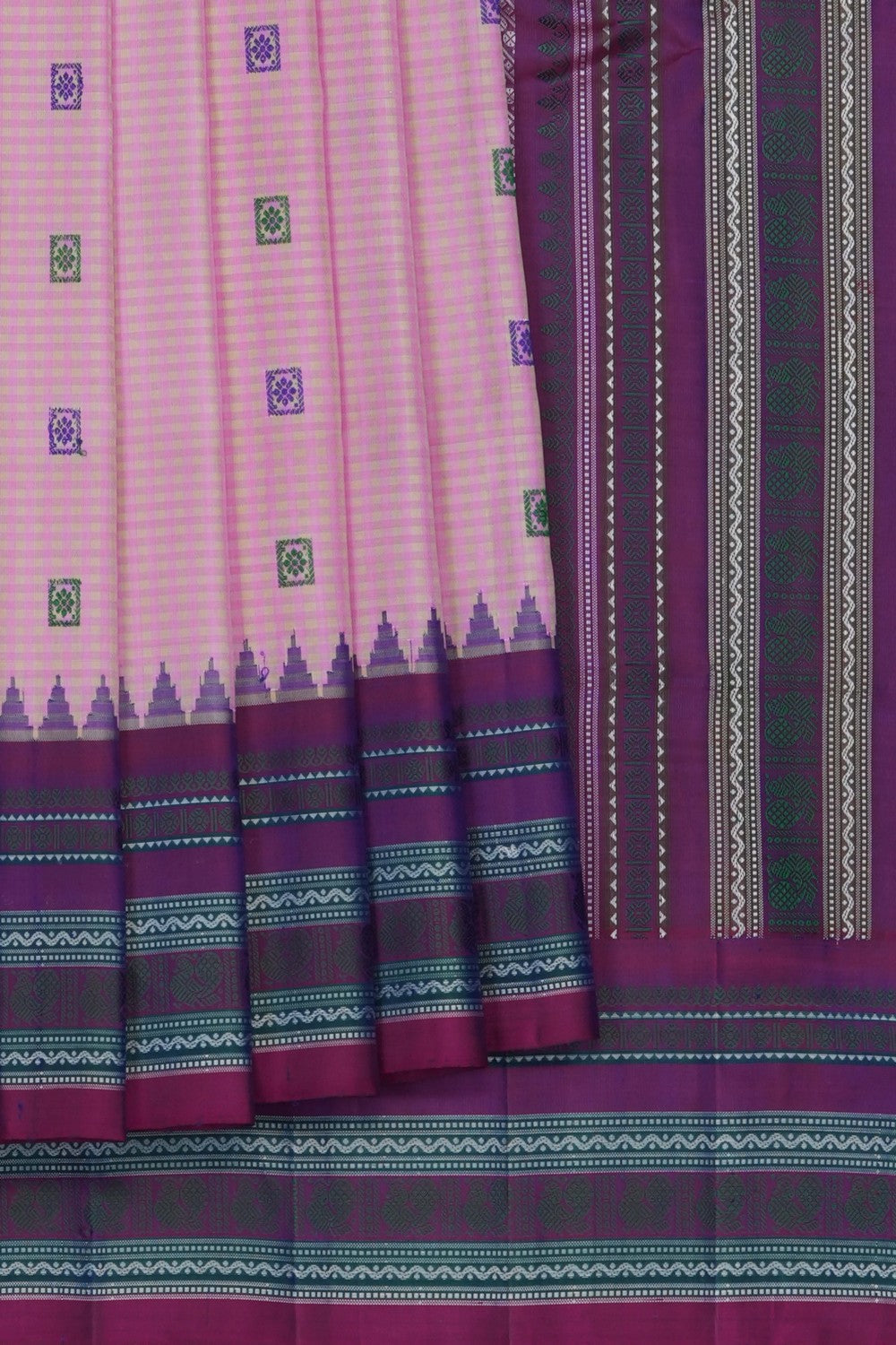 Image of Pink Gadwal Silk Kattam Saree