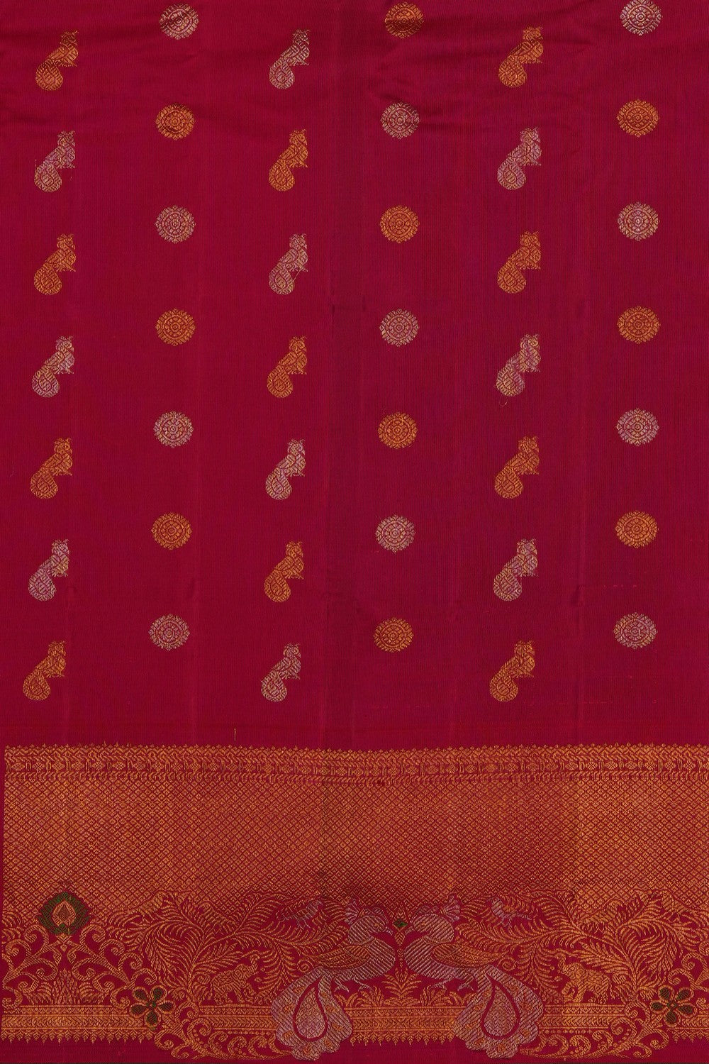 Image of Turquoise-Blue Gadwal Silk Saree