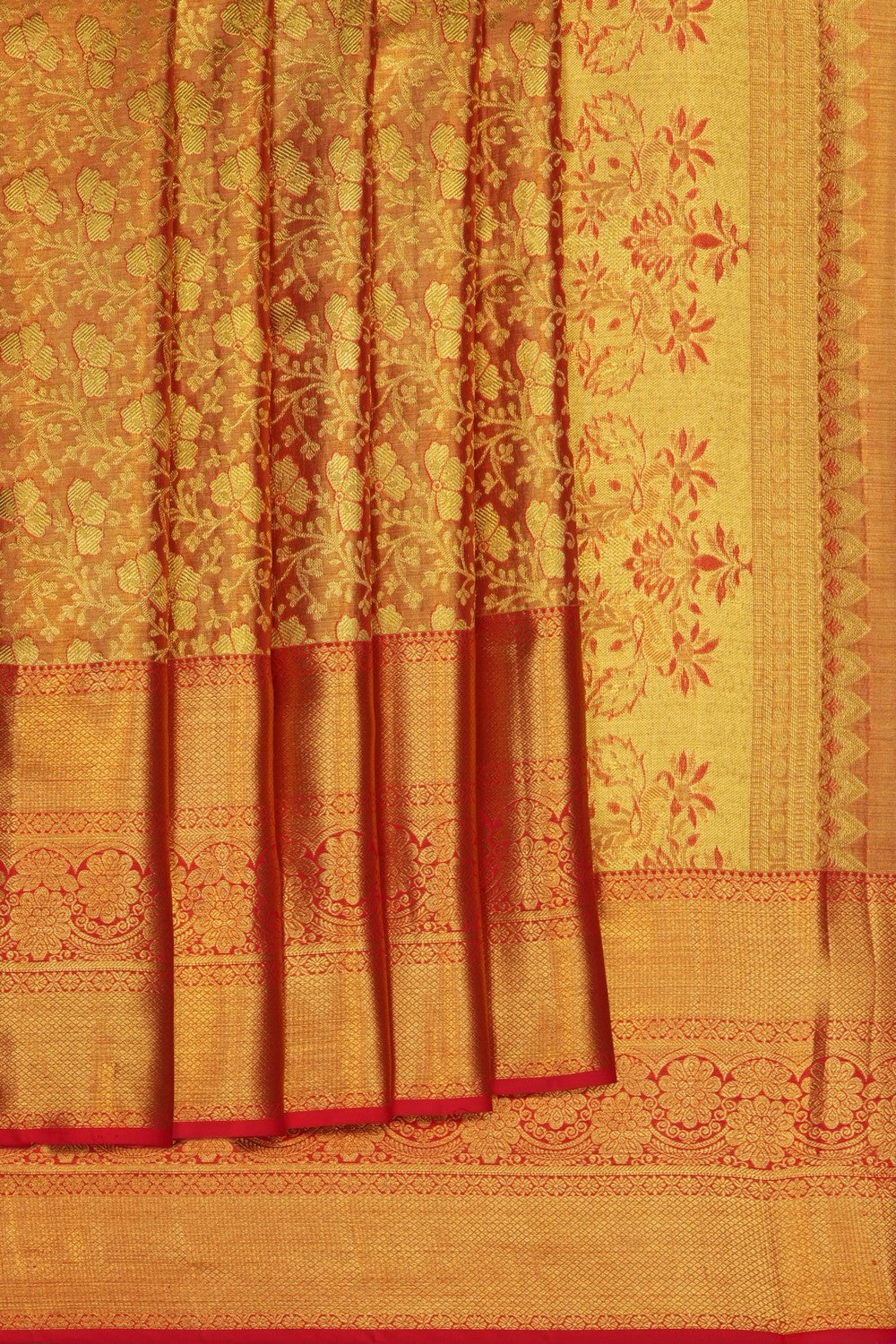 Image of Red Kanchipattu Tissue Brocade Saree