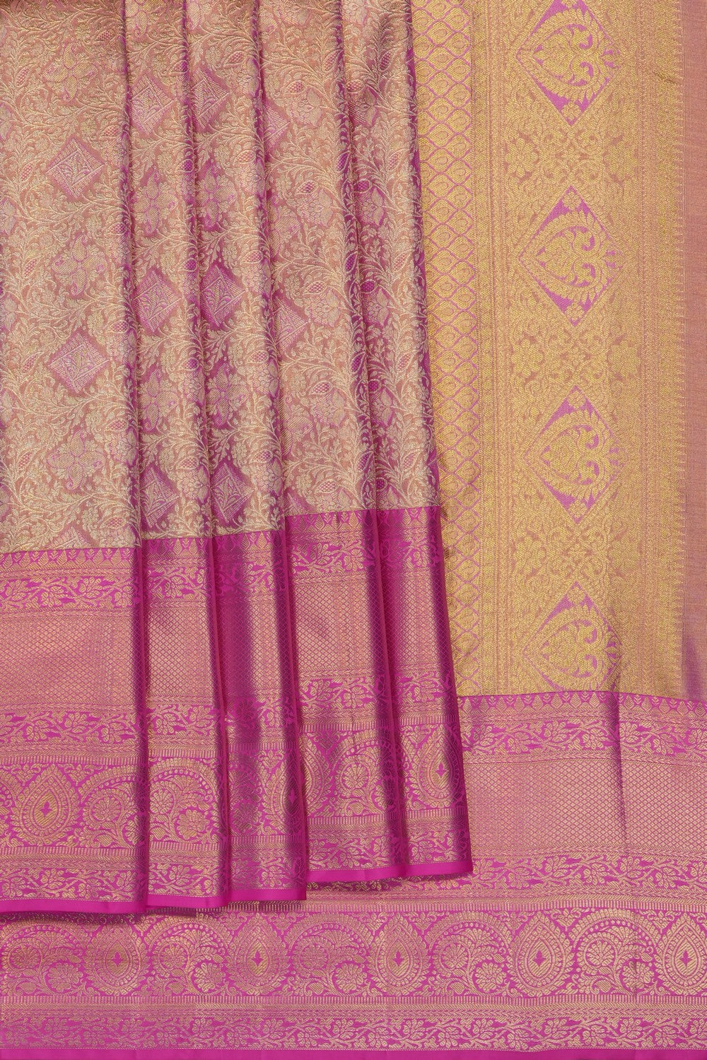 Image of Pink Kanchipattu Tissue Brocade Saree