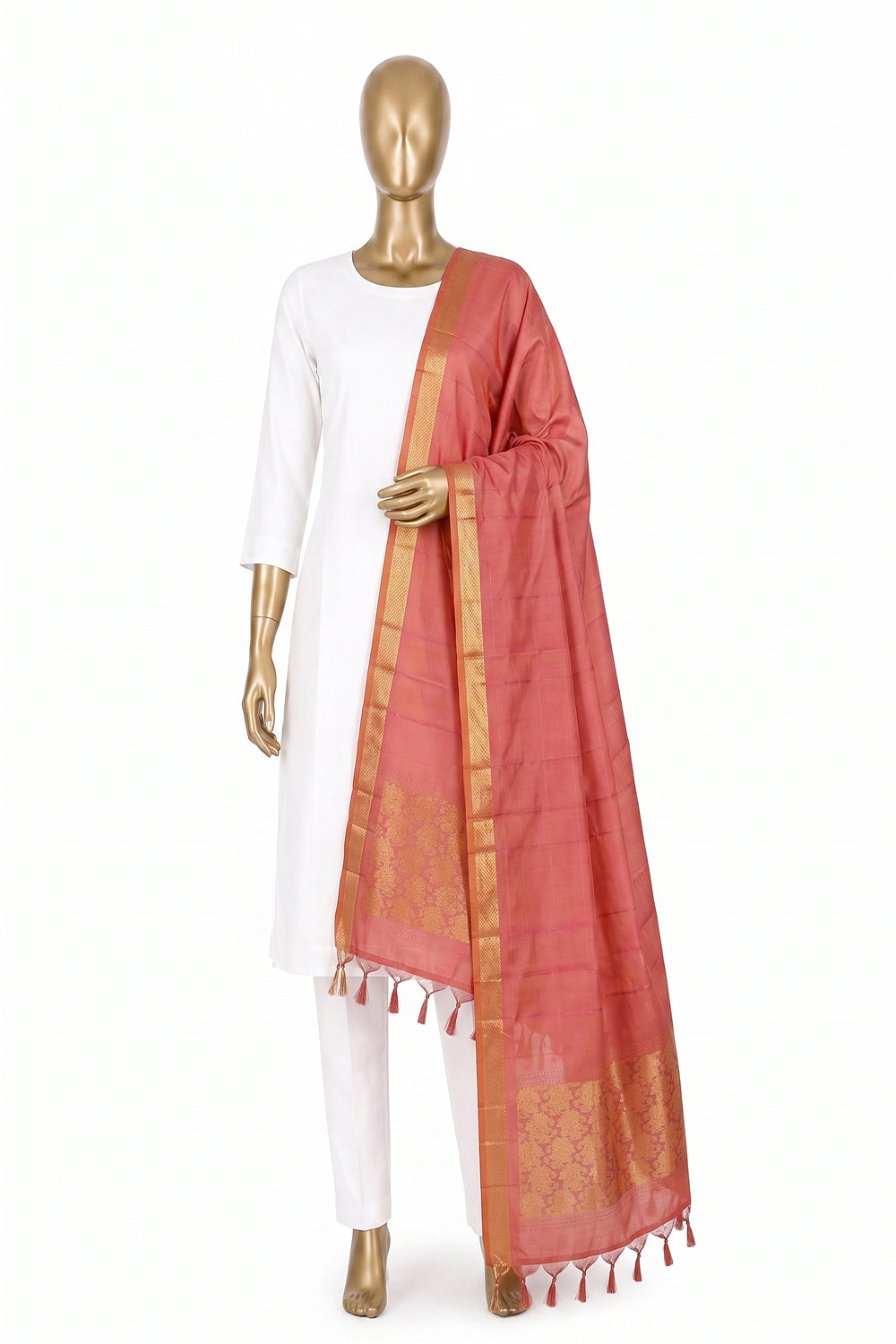 Image of Peach Kanchipattu Dupatta