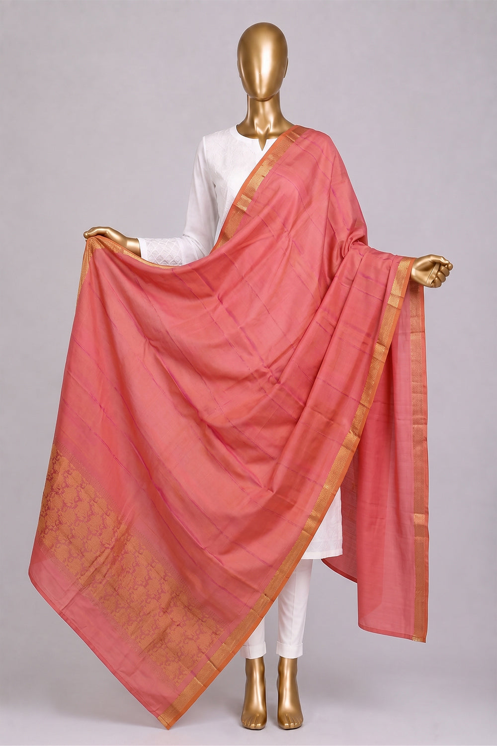 Image of Peach Kanchipattu Dupatta