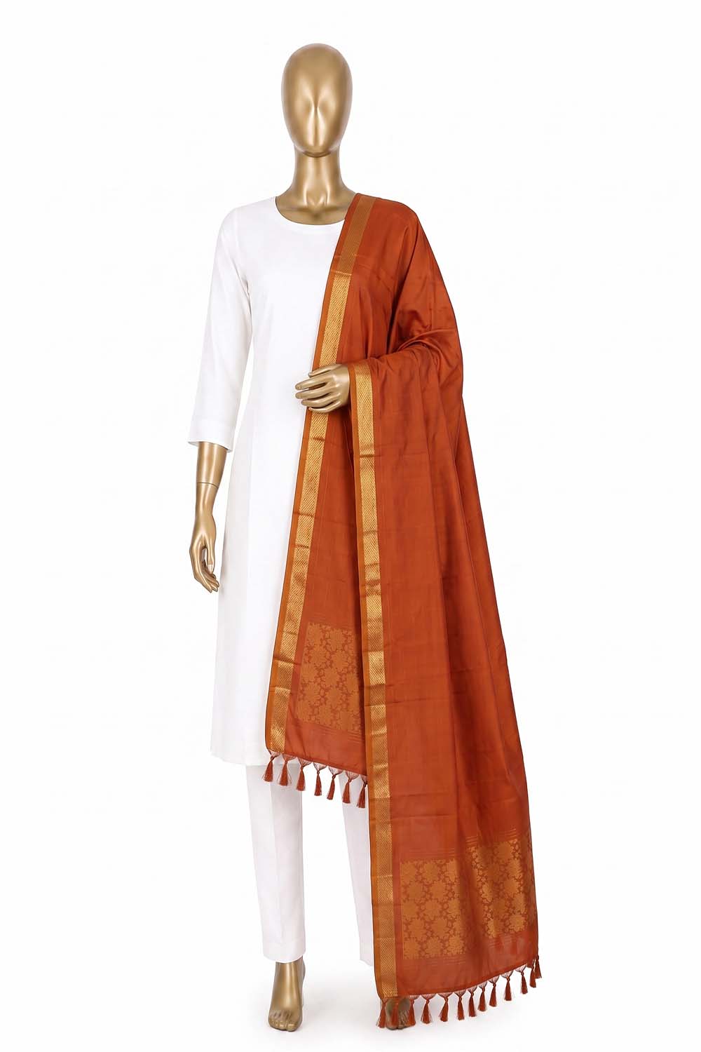 Image of Orange Kanchipattu Dupatta