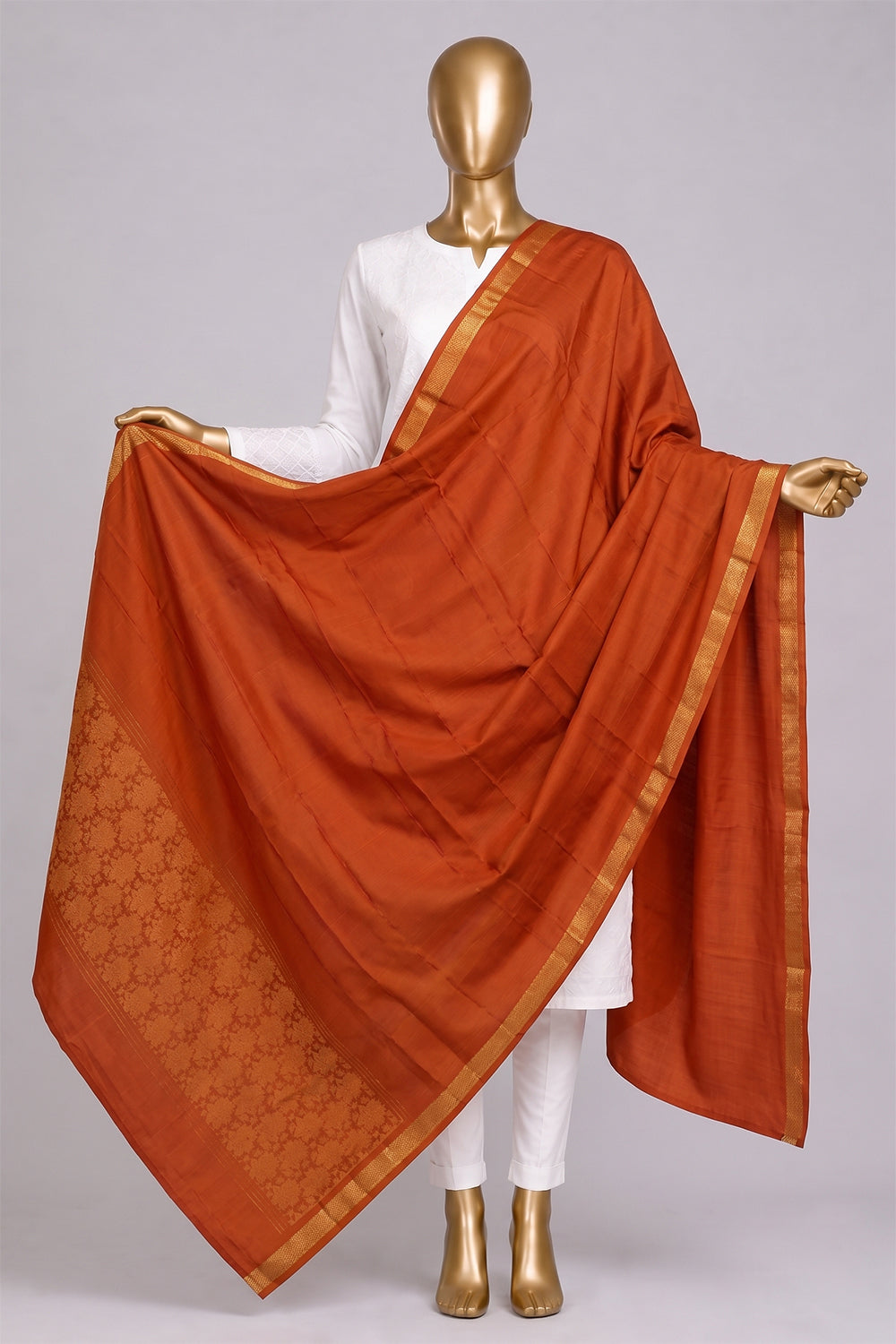 Image of Orange Kanchipattu Dupatta