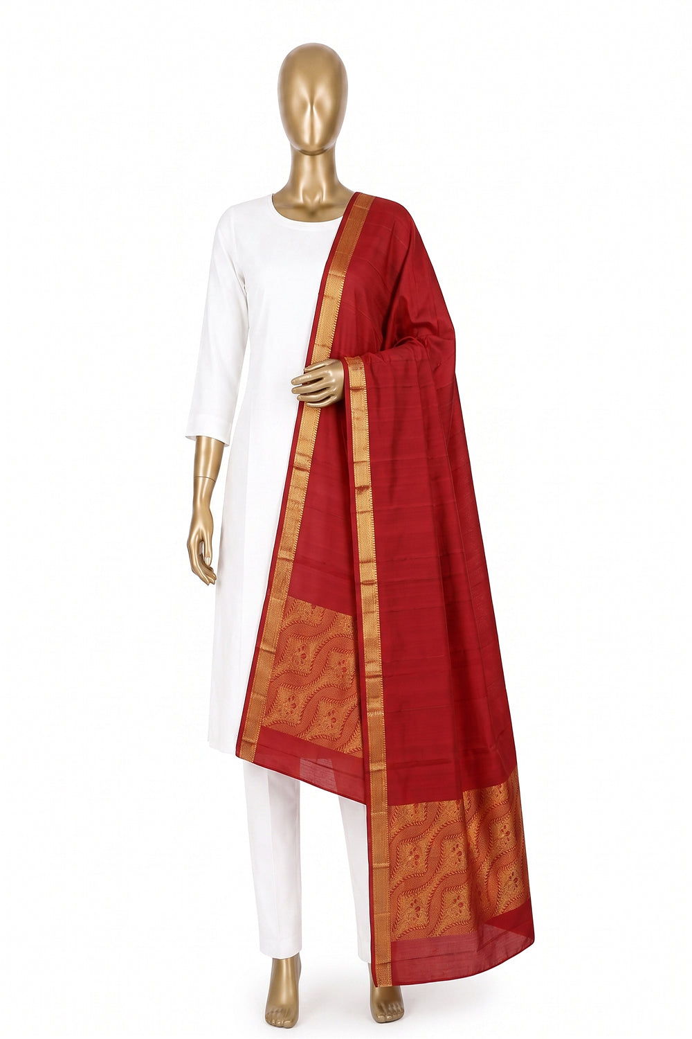Image of Red Kanchipattu Dupatta