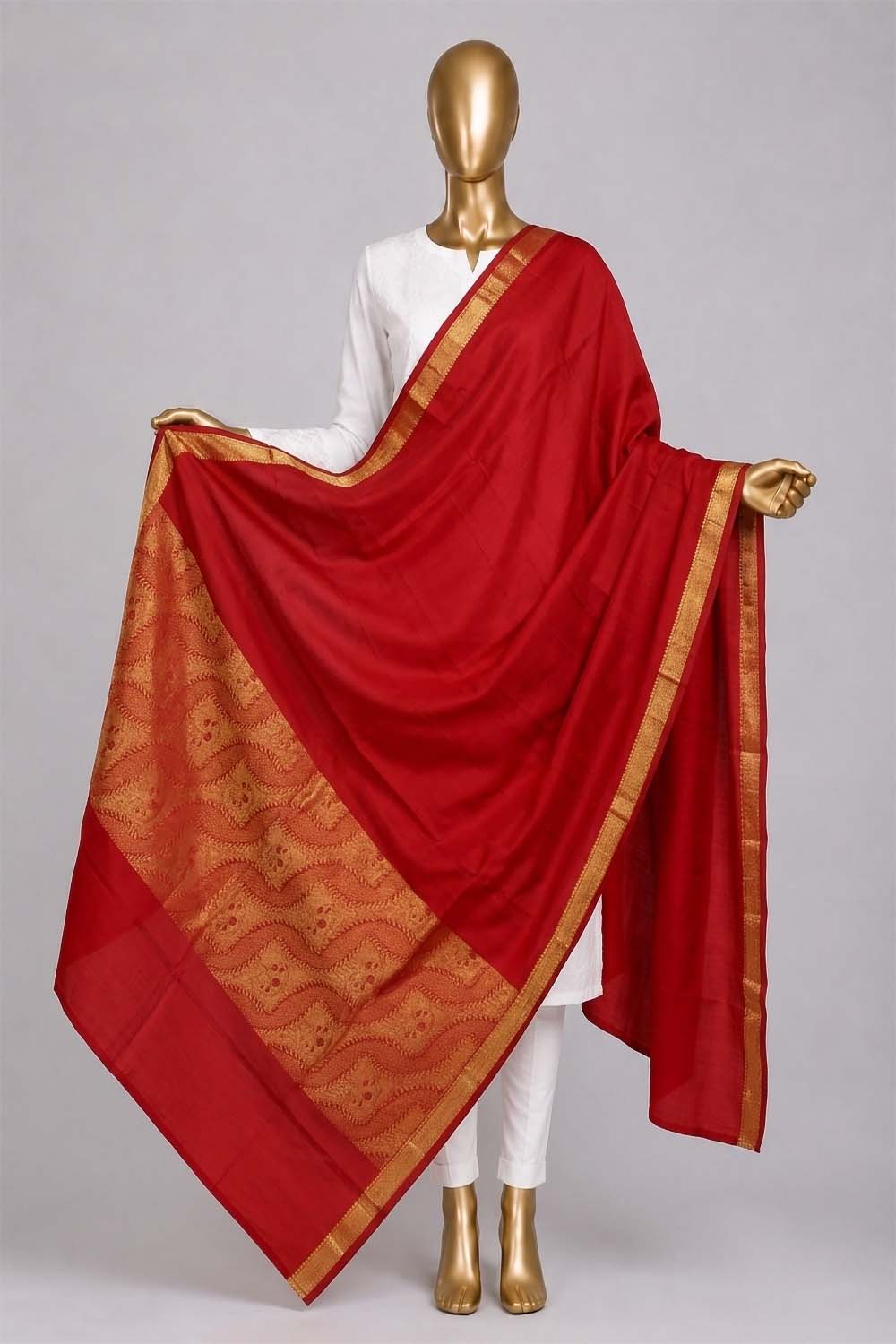 Image of Red Kanchipattu Dupatta