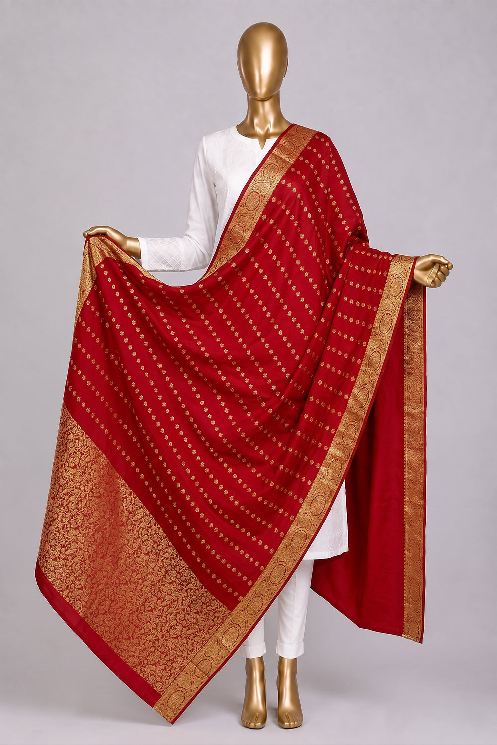 Image of Red Kanchipattu Dupatta