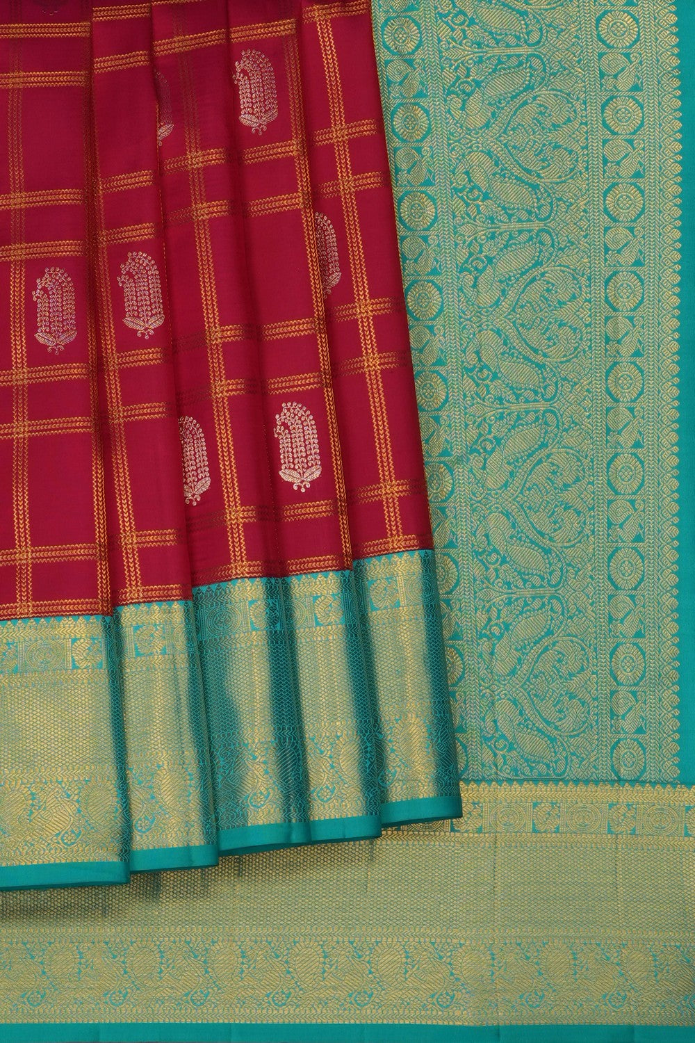 Image of Red Vintage Kanchipattu Kattam Saree