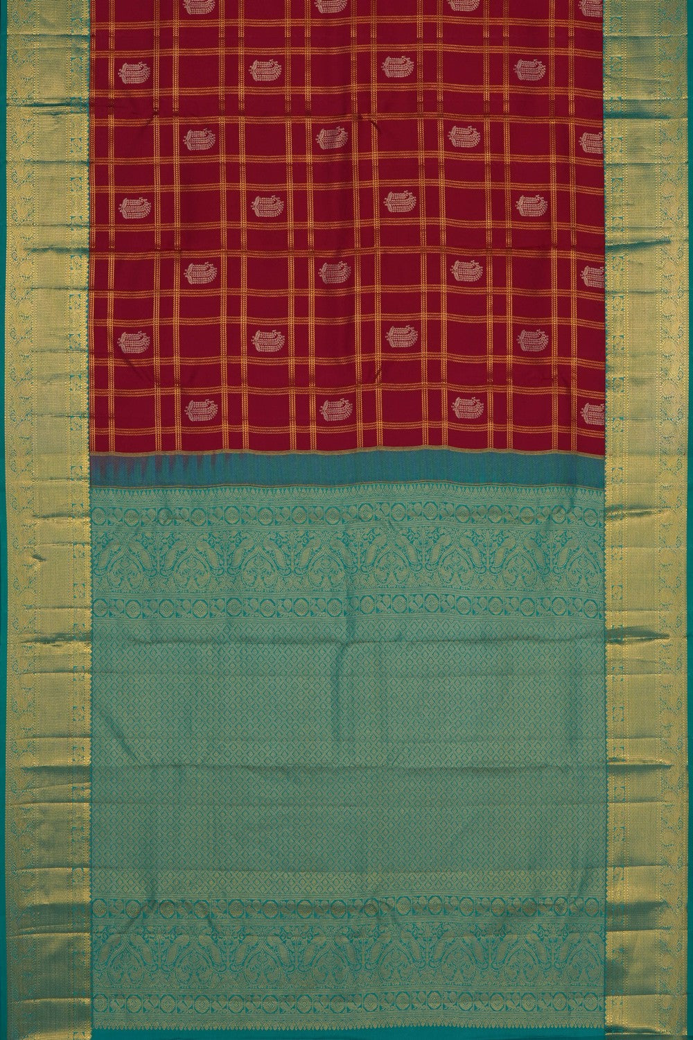 Image of Red Vintage Kanchipattu Kattam Saree