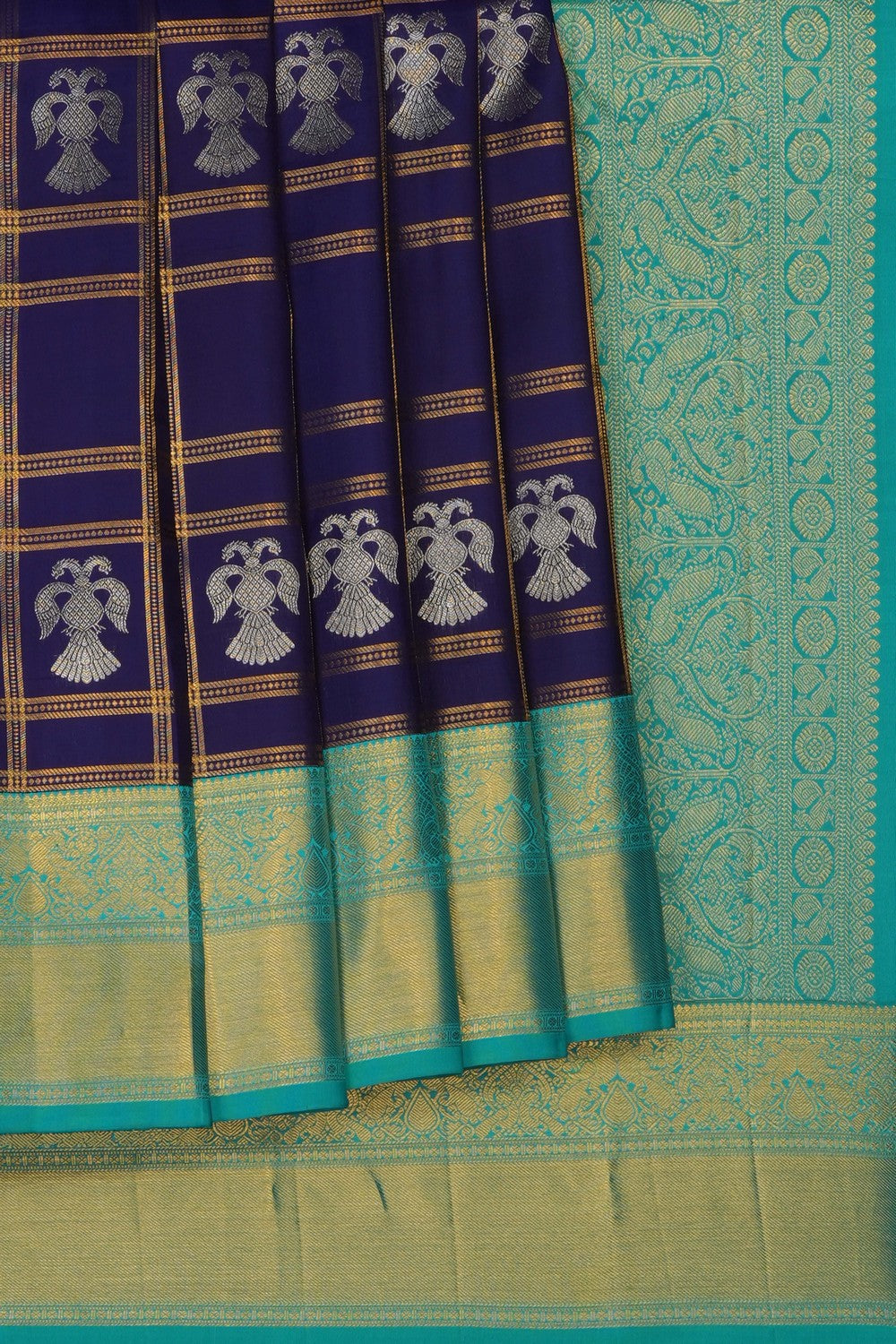 Image of Purple Vintage Kanchipattu Kattam Saree