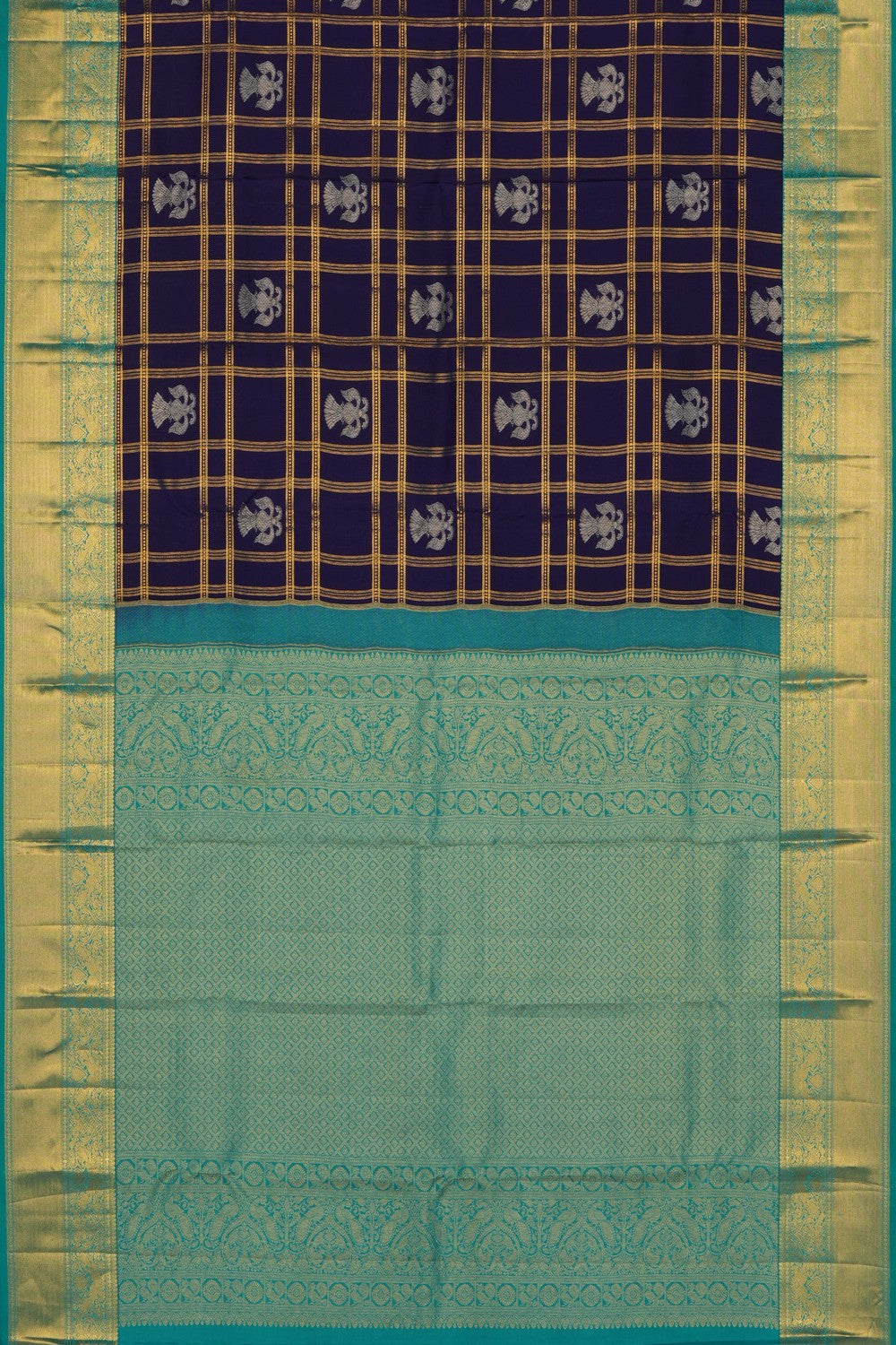 Image of Purple Vintage Kanchipattu Kattam Saree