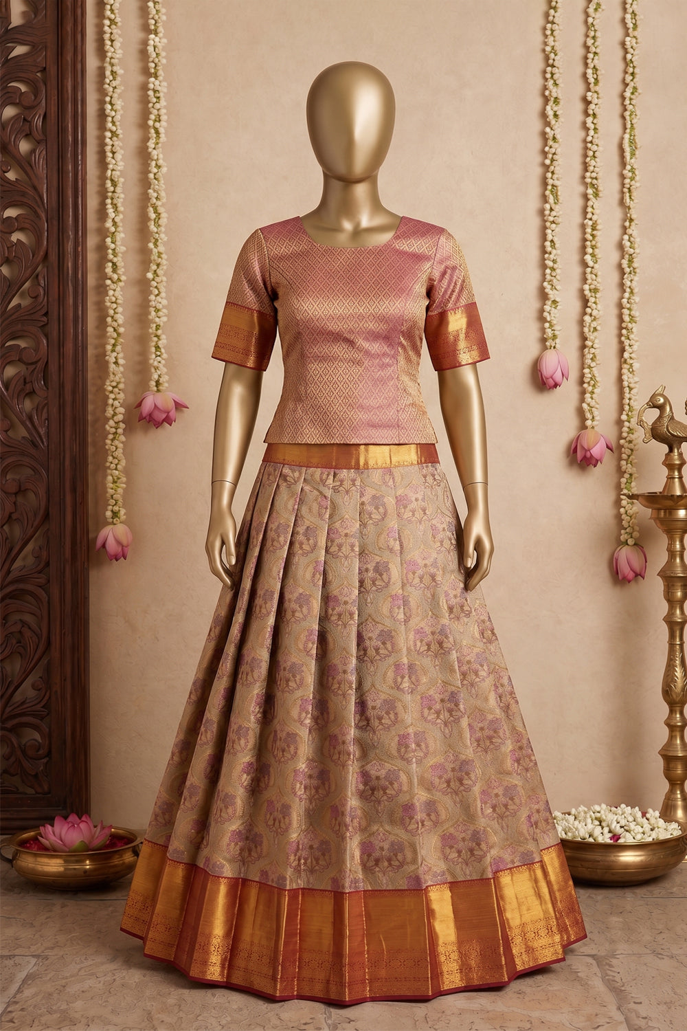 Image of Kanchipattu Tissue Pavada Unstitched Set