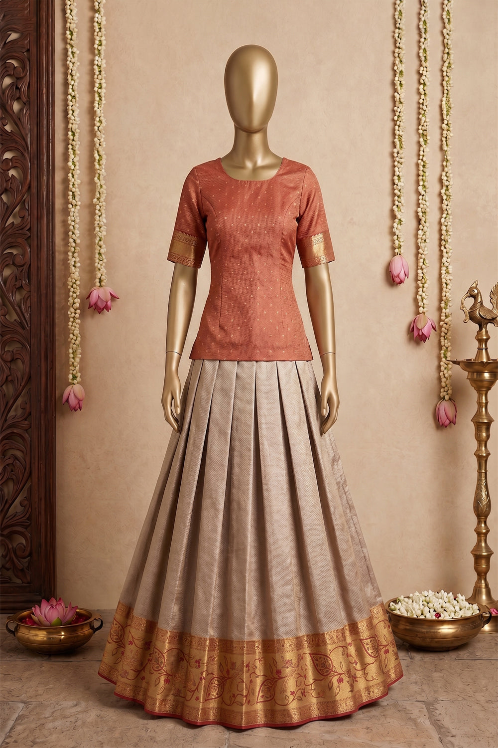 Image of Kanchipattu Tissue Pavada Unstitched Set