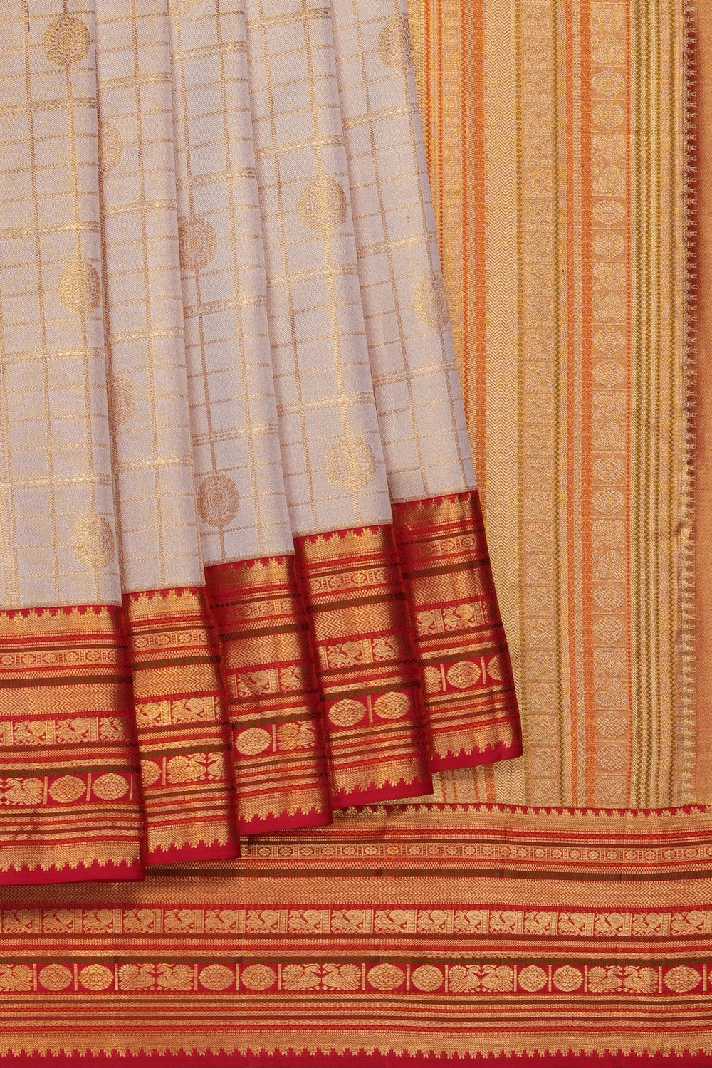 Image of Beige Vintage Kanchipattu Kattam Saree