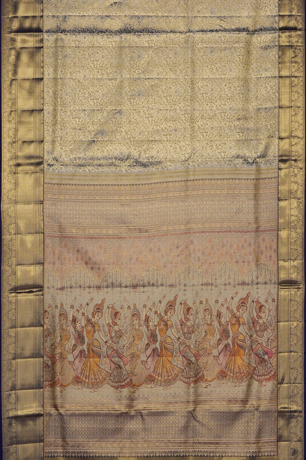 Image of Navy Blue Kanchipattu Tissue Brocade Saree