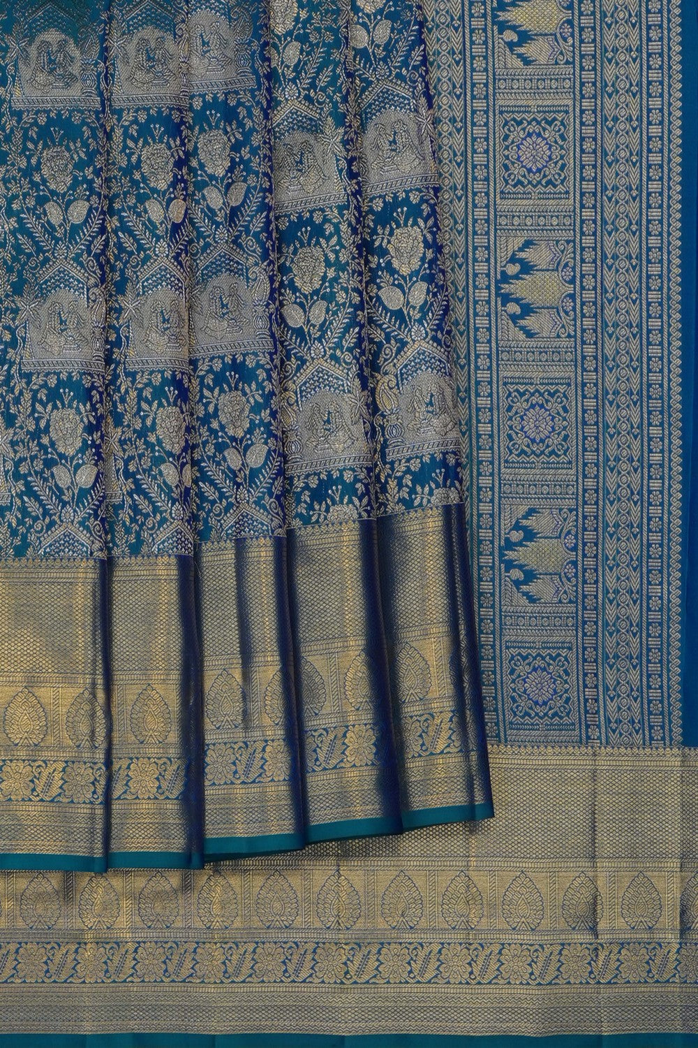 Image of Blue Vintage Kanchipattu Brocade Saree