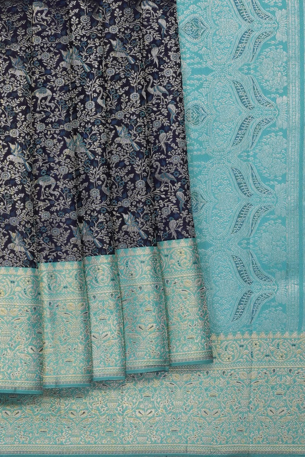 Image of Navy Blue Kanchipattu Tissue Brocade Saree