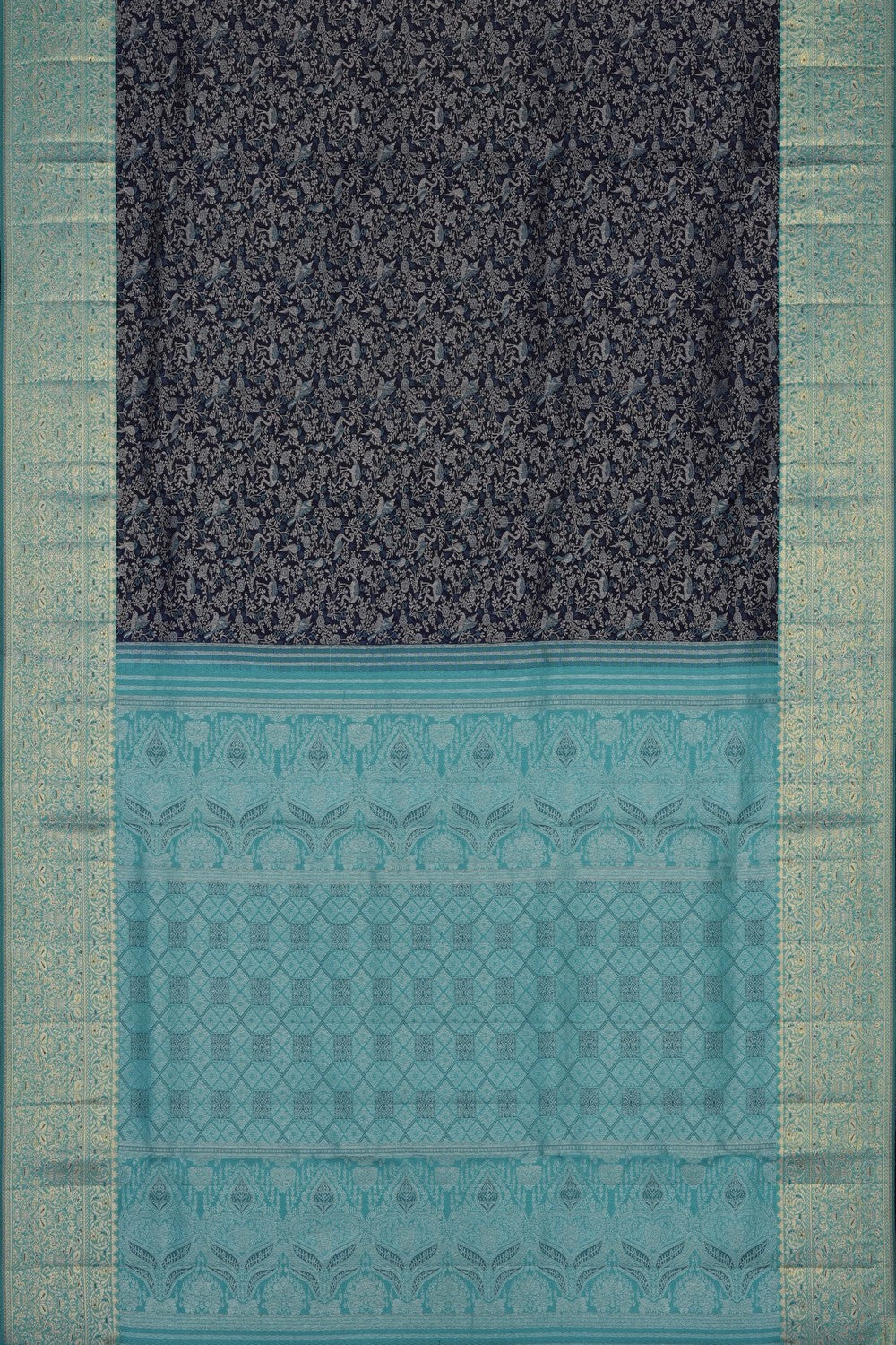 Image of Navy Blue Kanchipattu Tissue Brocade Saree