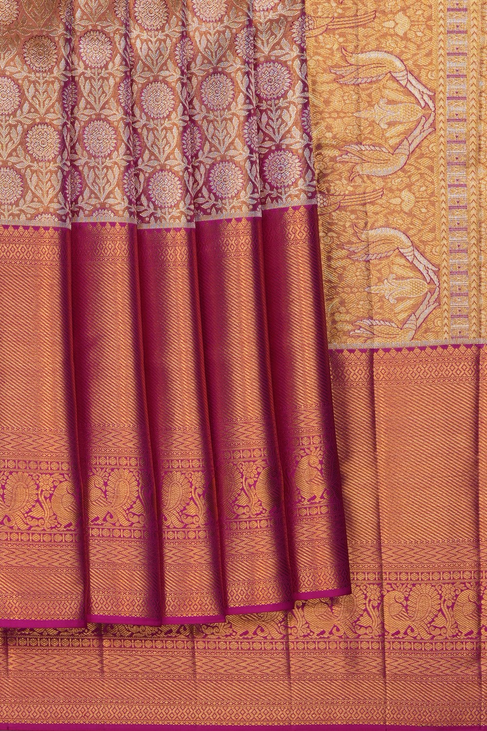 Image of Pink Kanchipattu Tissue Brocade Saree