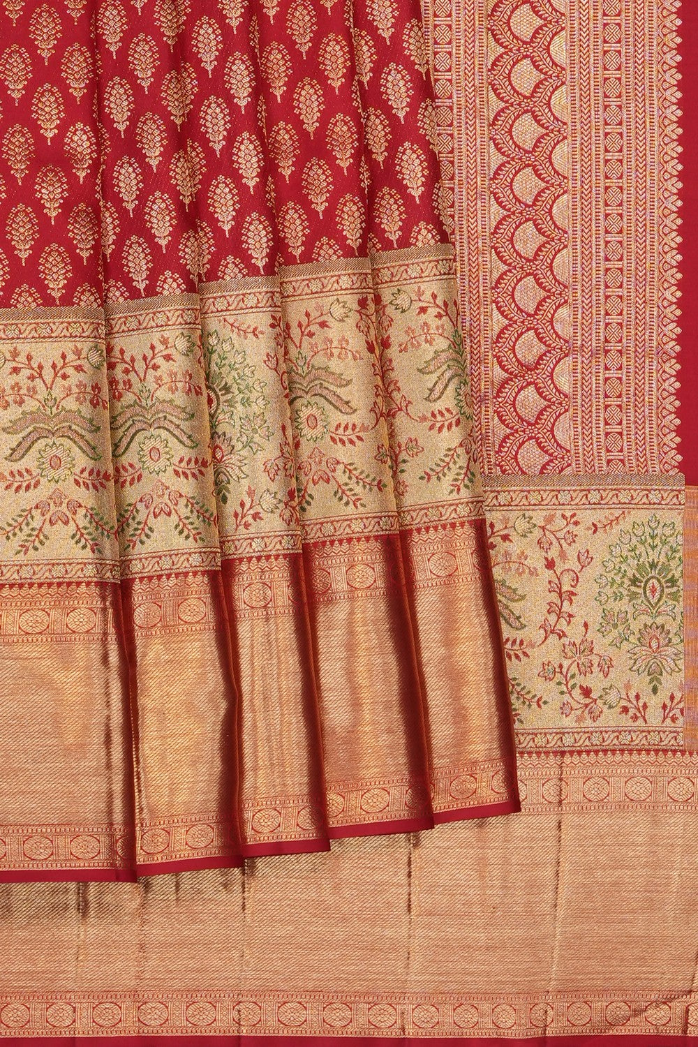 Image of Red Vintage Kanchipattu Brocade Saree