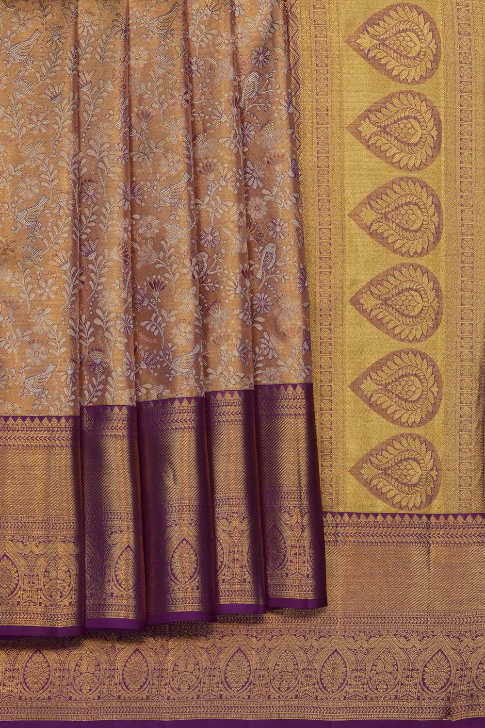 Image of Peach Kanchipattu Tissue Brocade Saree