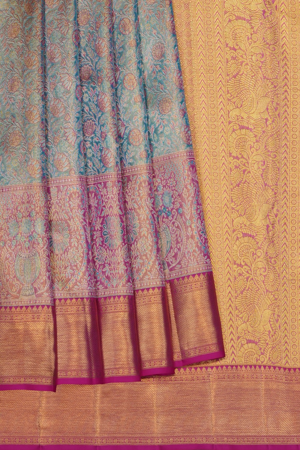 Image of Blue Kanchipattu Tissue Brocade Saree