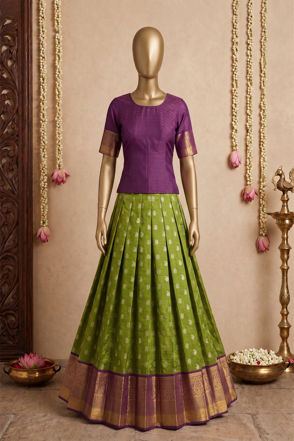 Image of Kanchipattu Pavada Unstitched Set