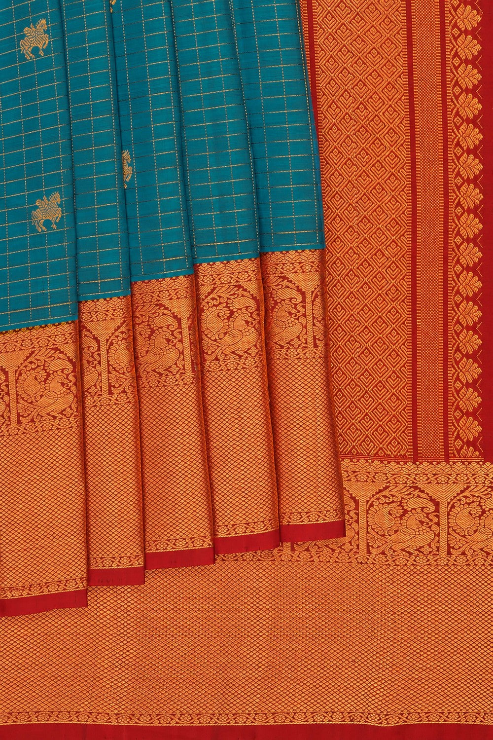 Image of Blue Kanchi Silk Kattam Saree