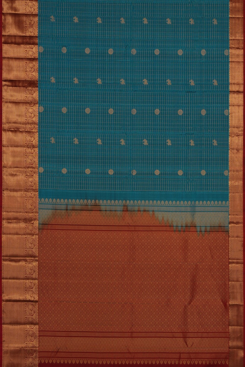 Image of Blue Kanchi Silk Kattam Saree