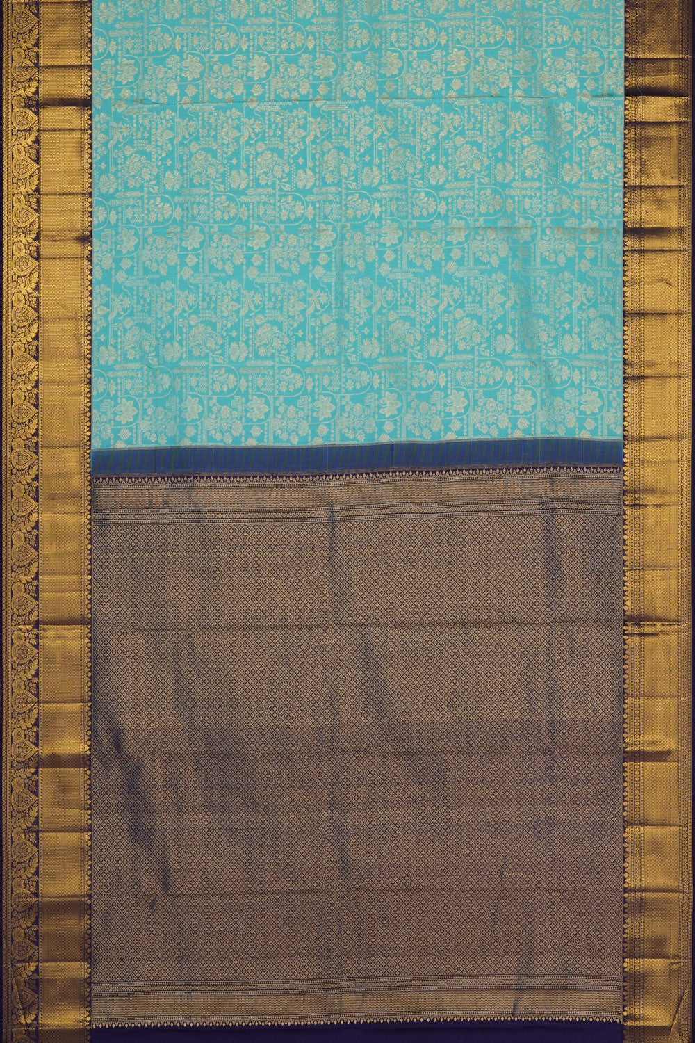 Image of Turquoise-Blue Kanchipattu Brocade Saree