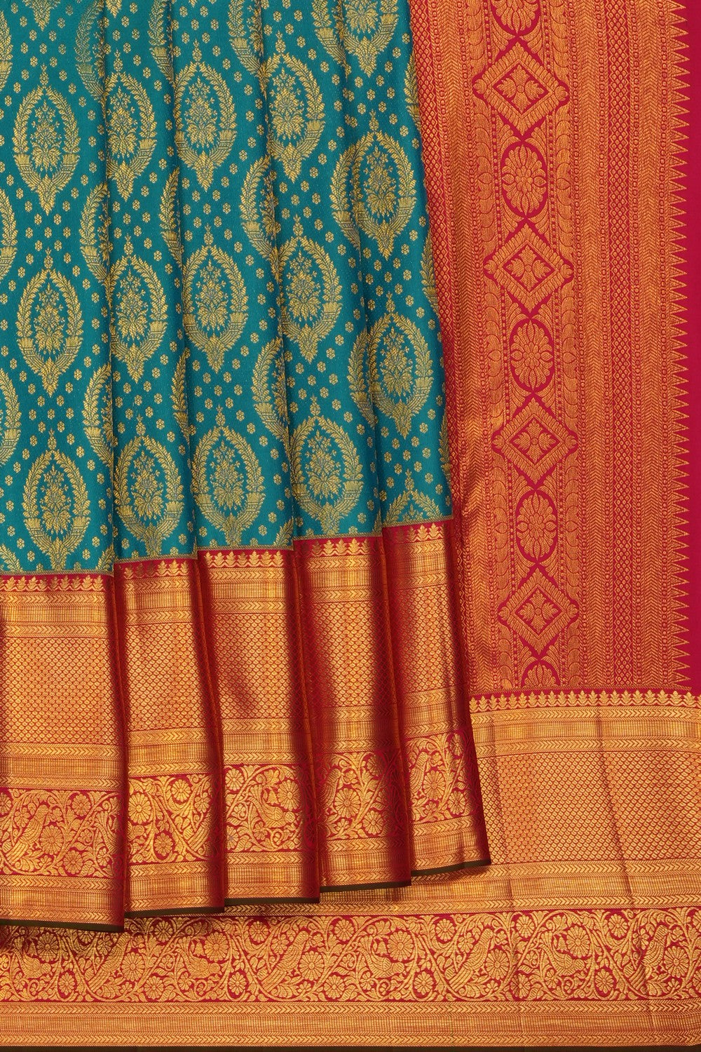 Image of Teal-Green Kanchipattu Brocade Saree
