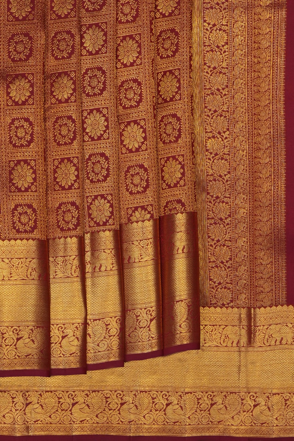 Image of Maroon Kanchipattu Tissue Brocade Saree