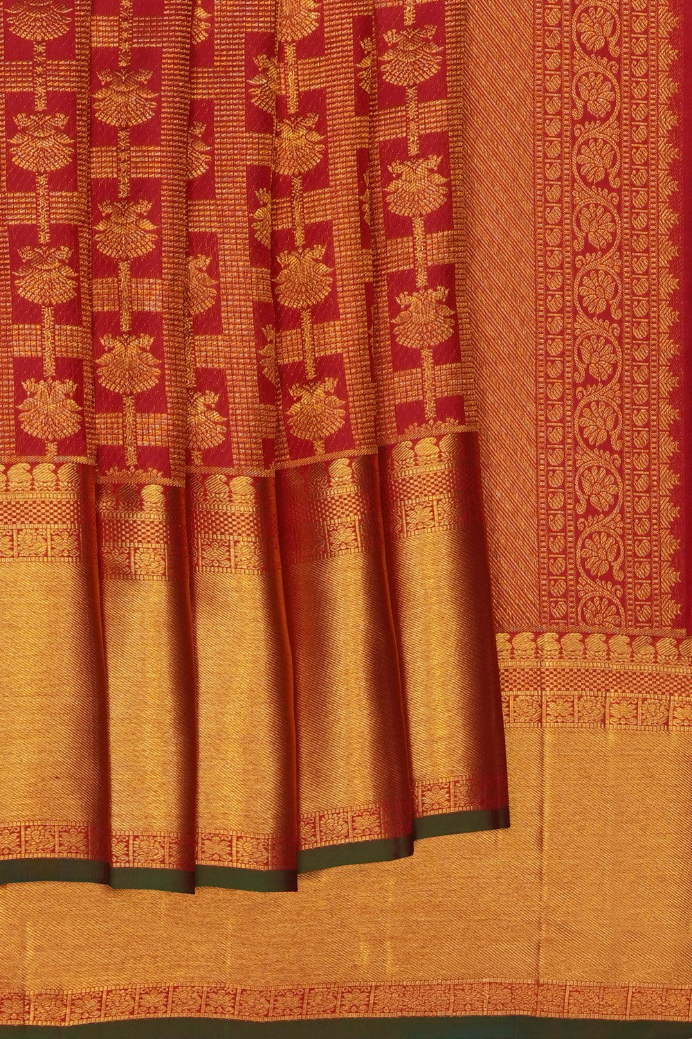Image of Red Kanchipattu Kattam Brocade Saree