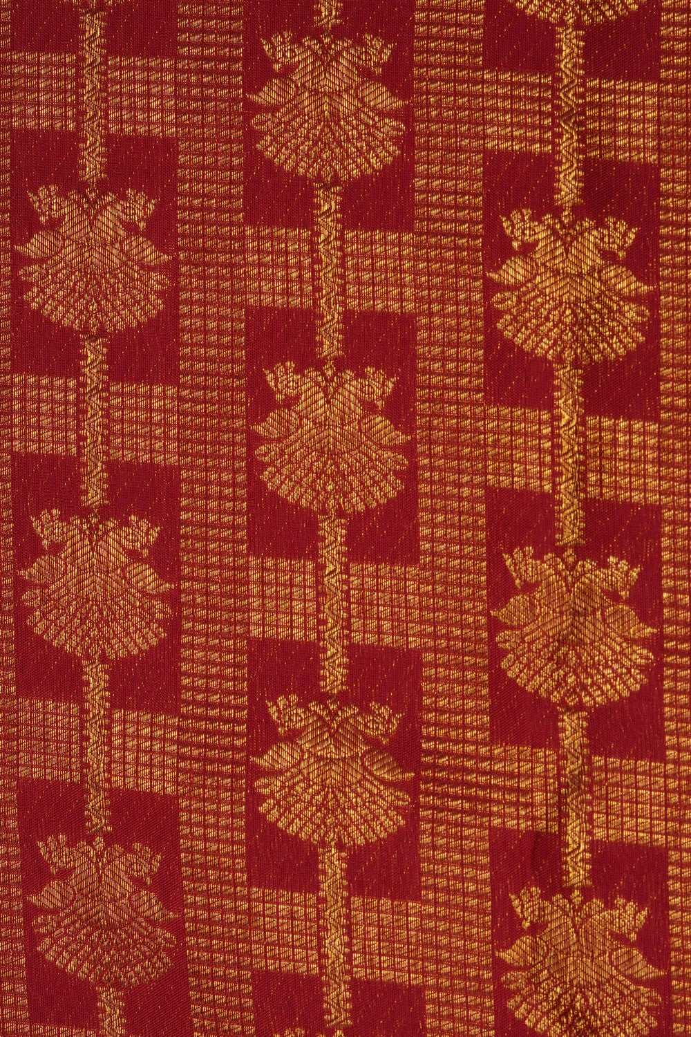 Image of Red Kanchipattu Kattam Brocade Saree