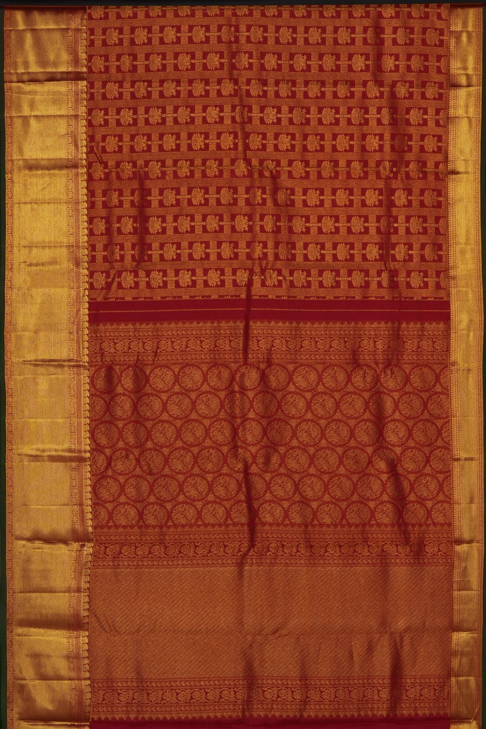 Image of Red Kanchipattu Kattam Brocade Saree