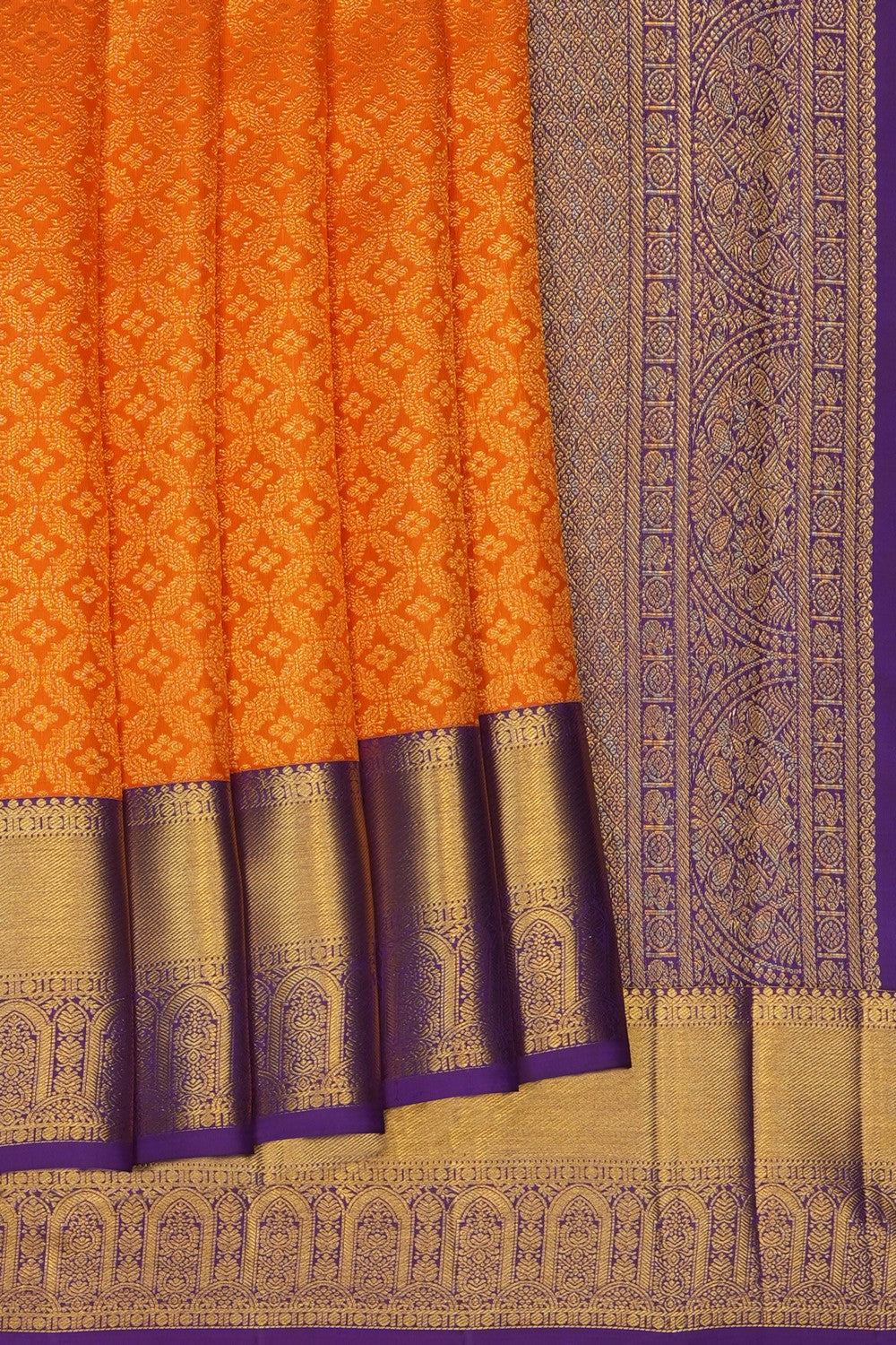 Image of Orange Kanchipattu Brocade Saree