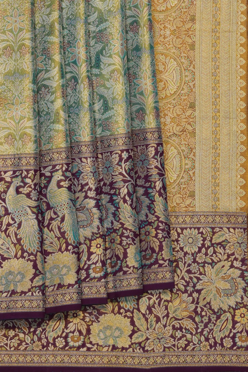 Image of Sea-Green Kanchipattu Tissue Brocade Saree