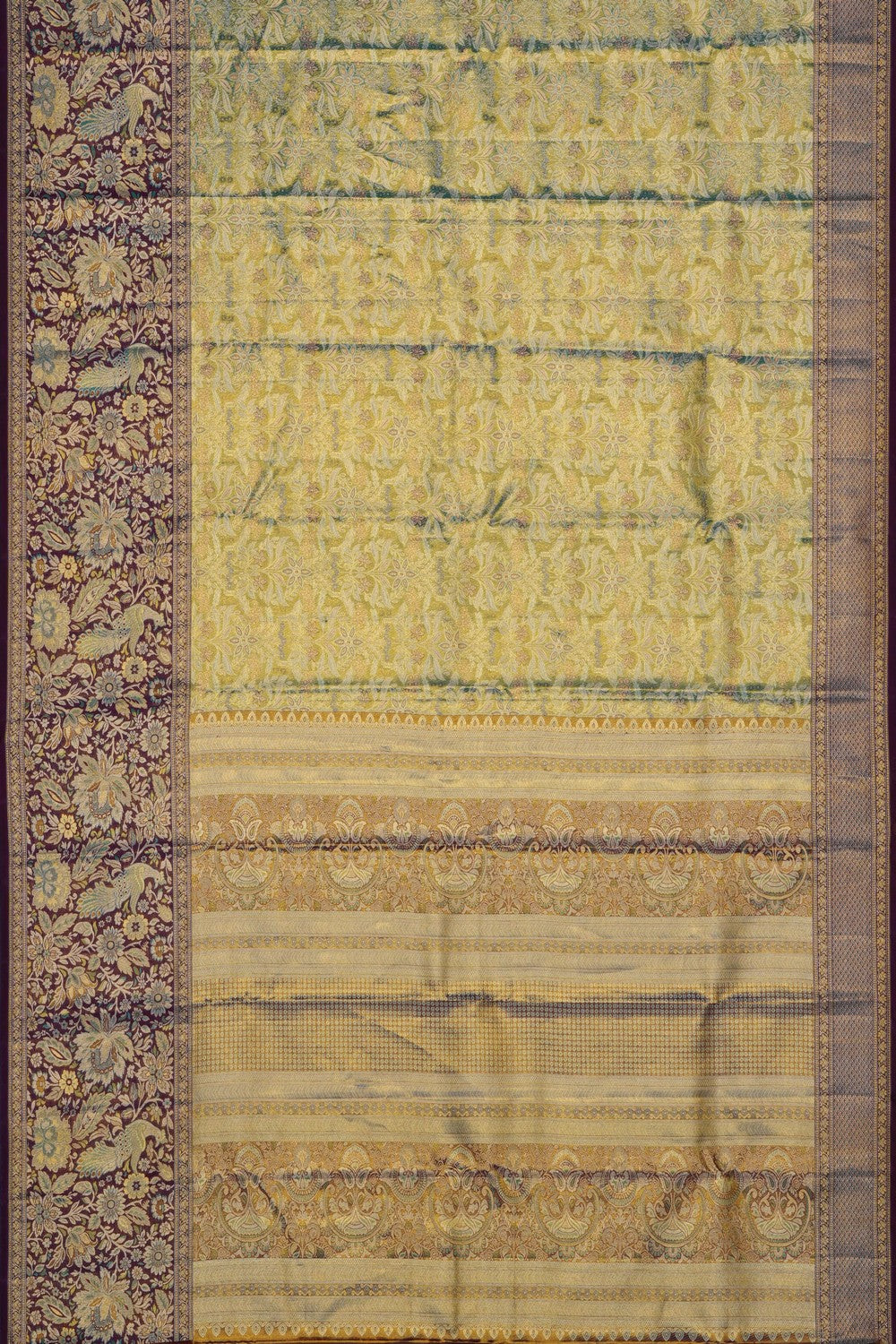 Image of Sea-Green Kanchipattu Tissue Brocade Saree