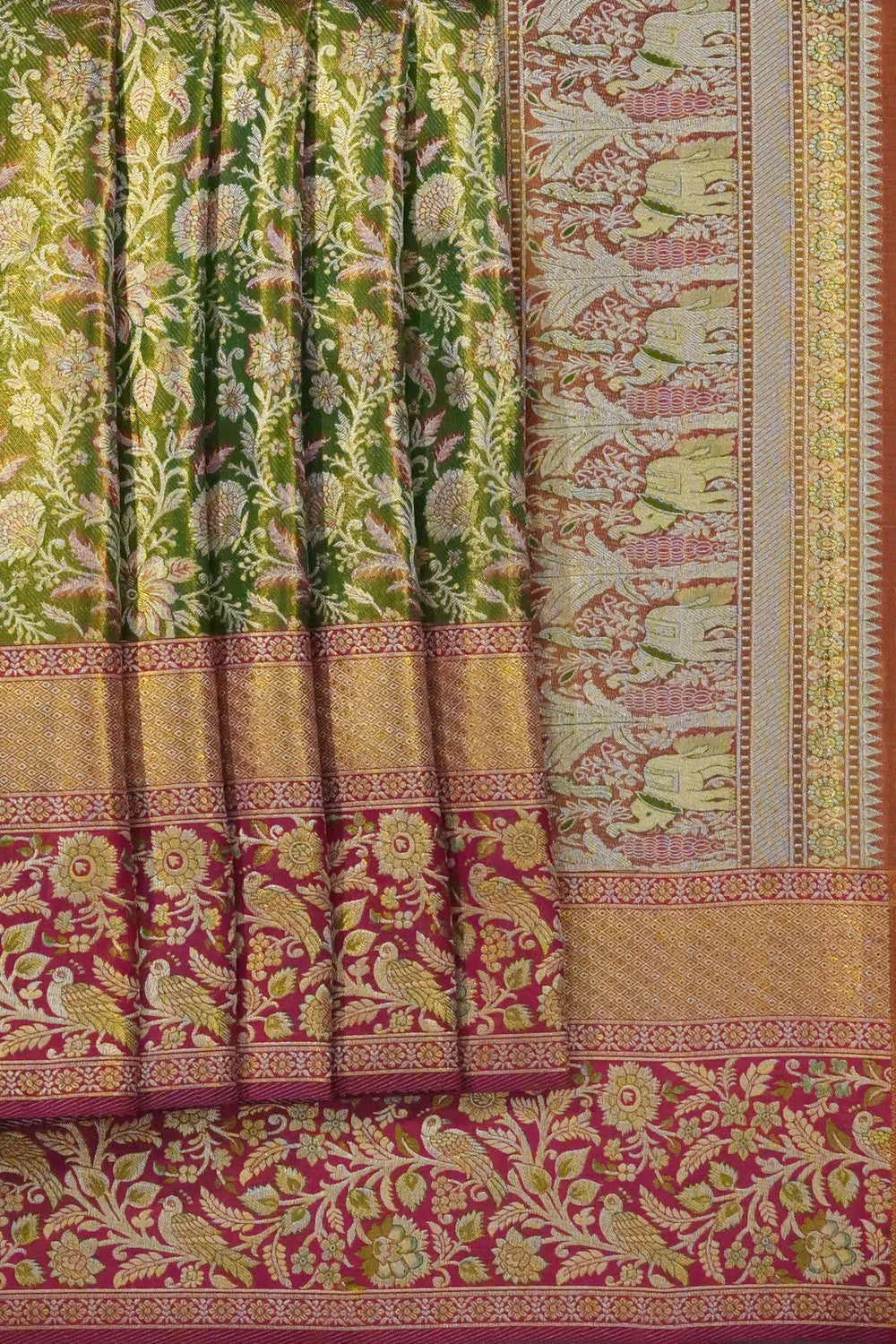 Image of Green Kanchipattu Tissue Brocade Saree