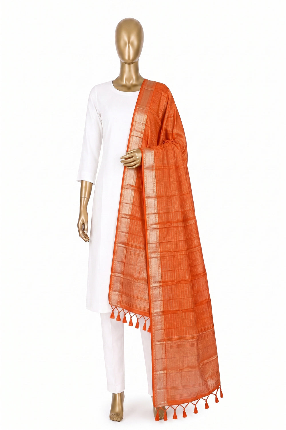 Image of Orange Kanchipattu Dupatta