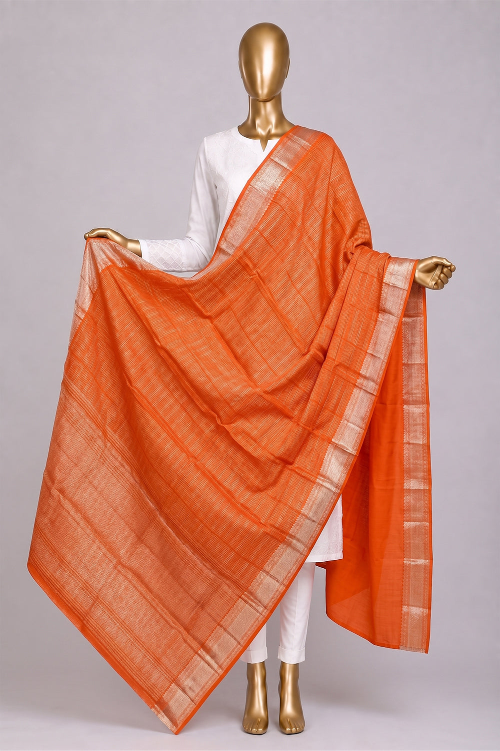 Image of Orange Kanchipattu Dupatta