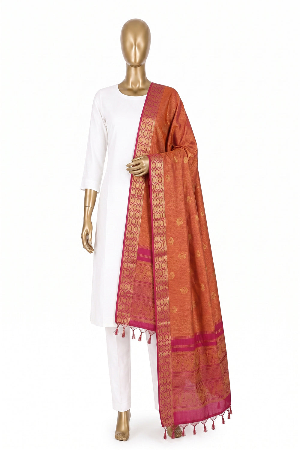Image of Orange Kanchipattu Dupatta