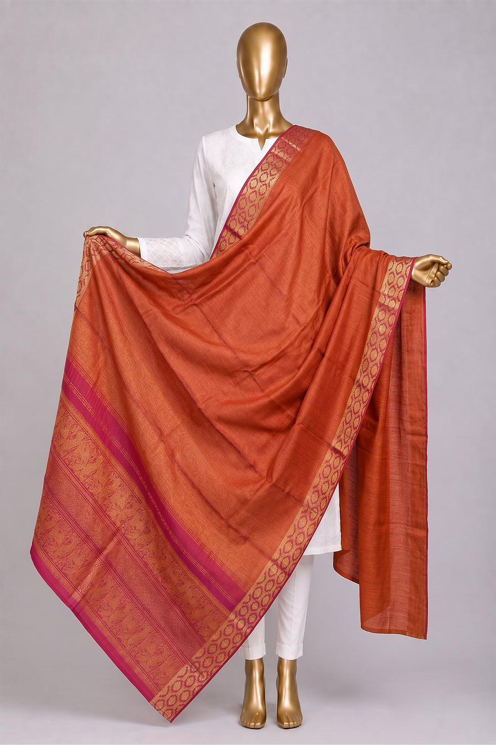 Image of Orange Kanchipattu Dupatta