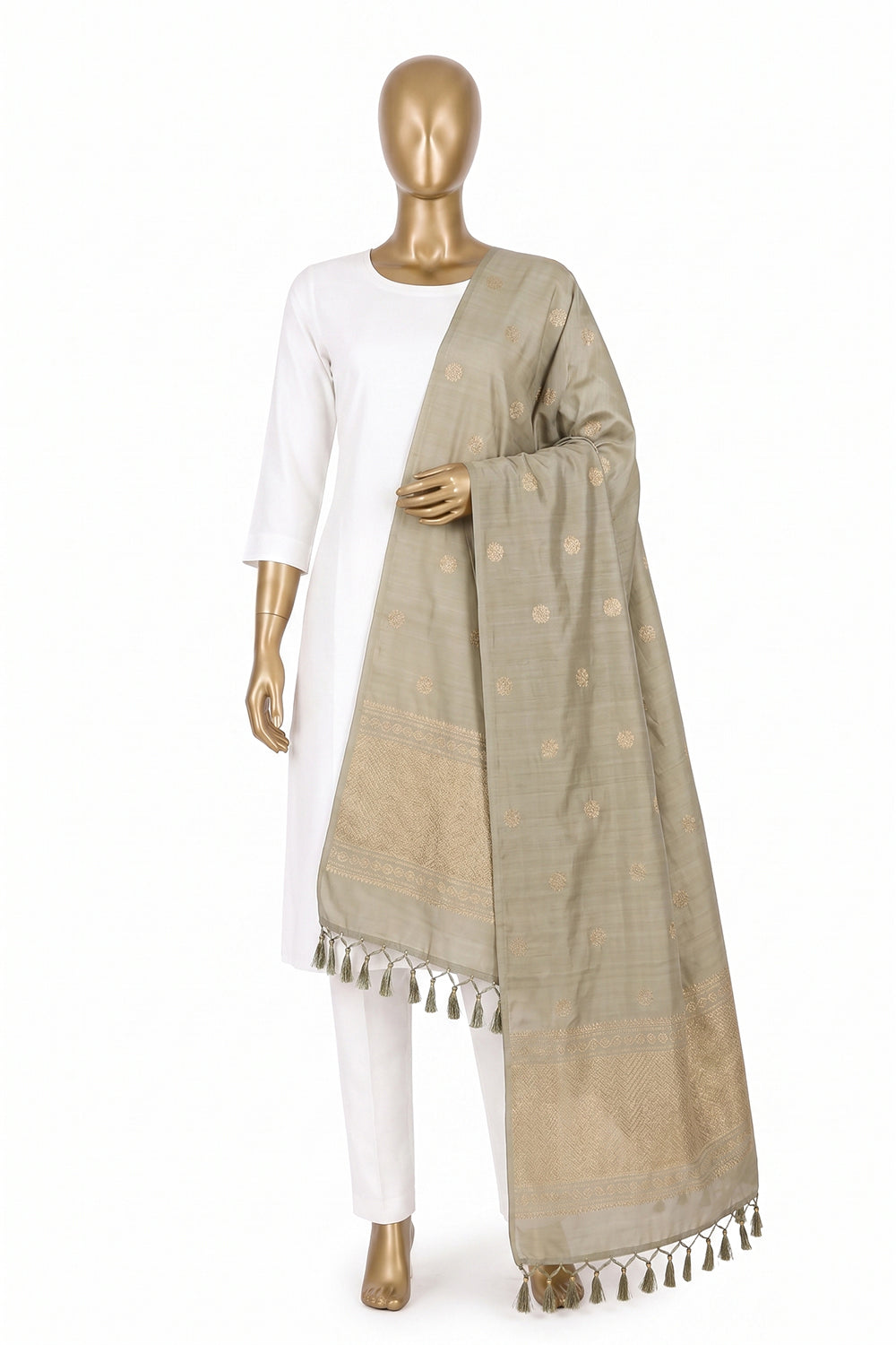 Image of Grey Kanchipattu Dupatta