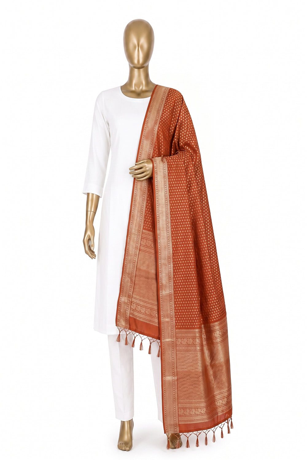 Image of Coral Orange Kanchipattu Dupatta