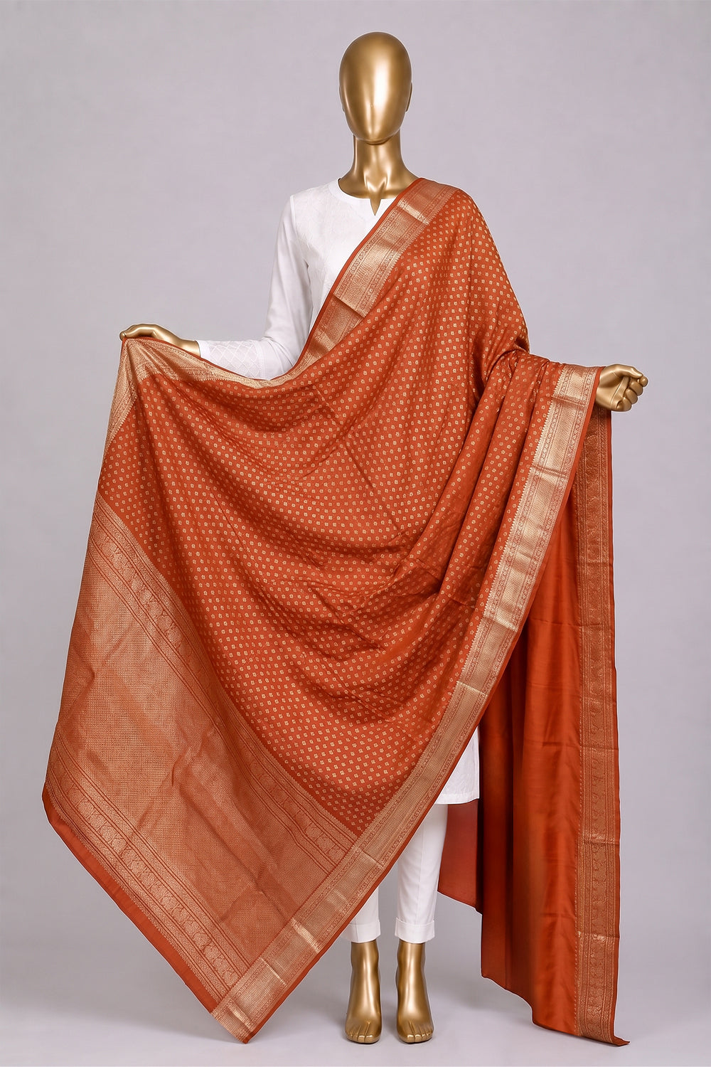 Image of Coral Orange Kanchipattu Dupatta