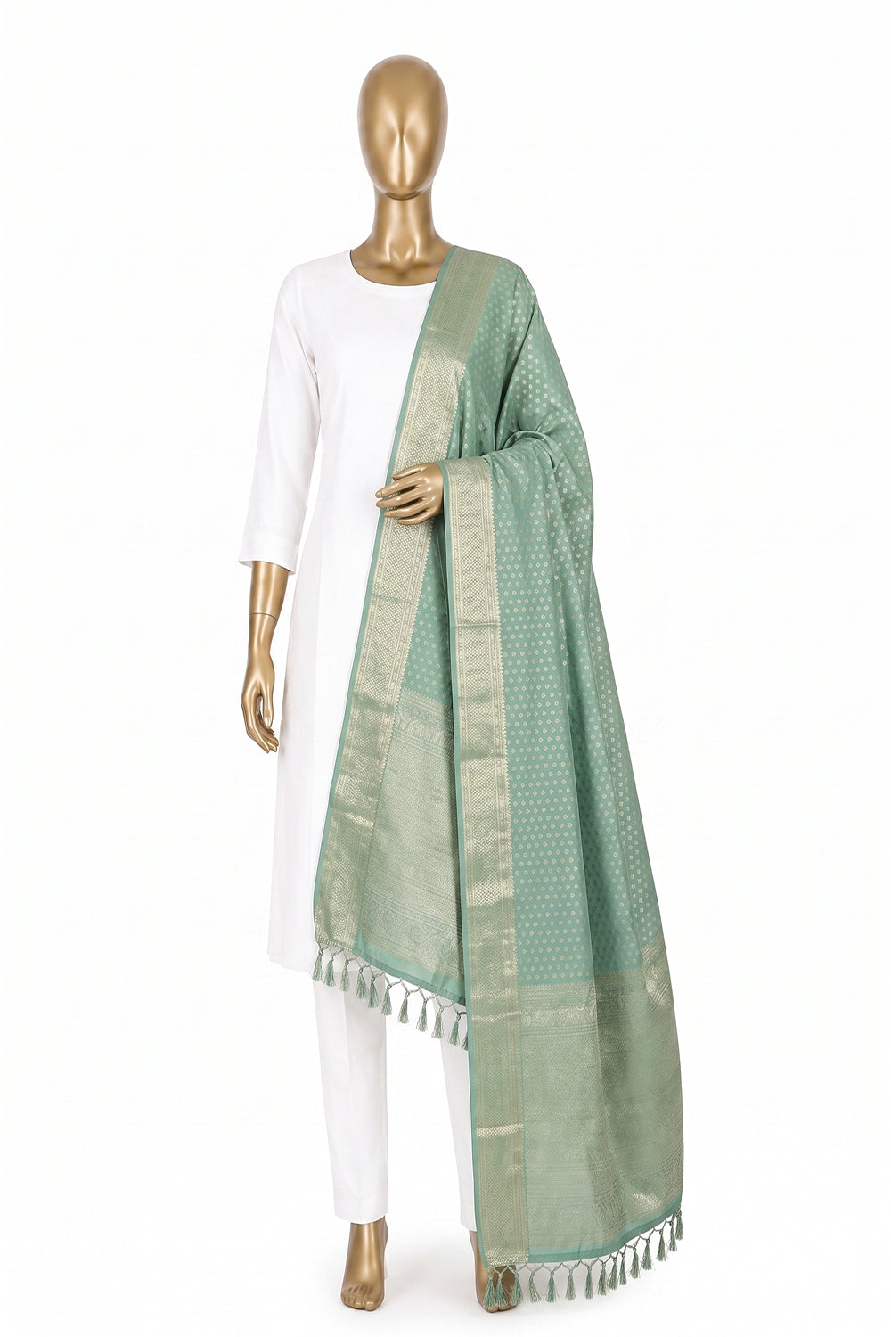 Image of Mint-Green Kanchipattu Dupatta