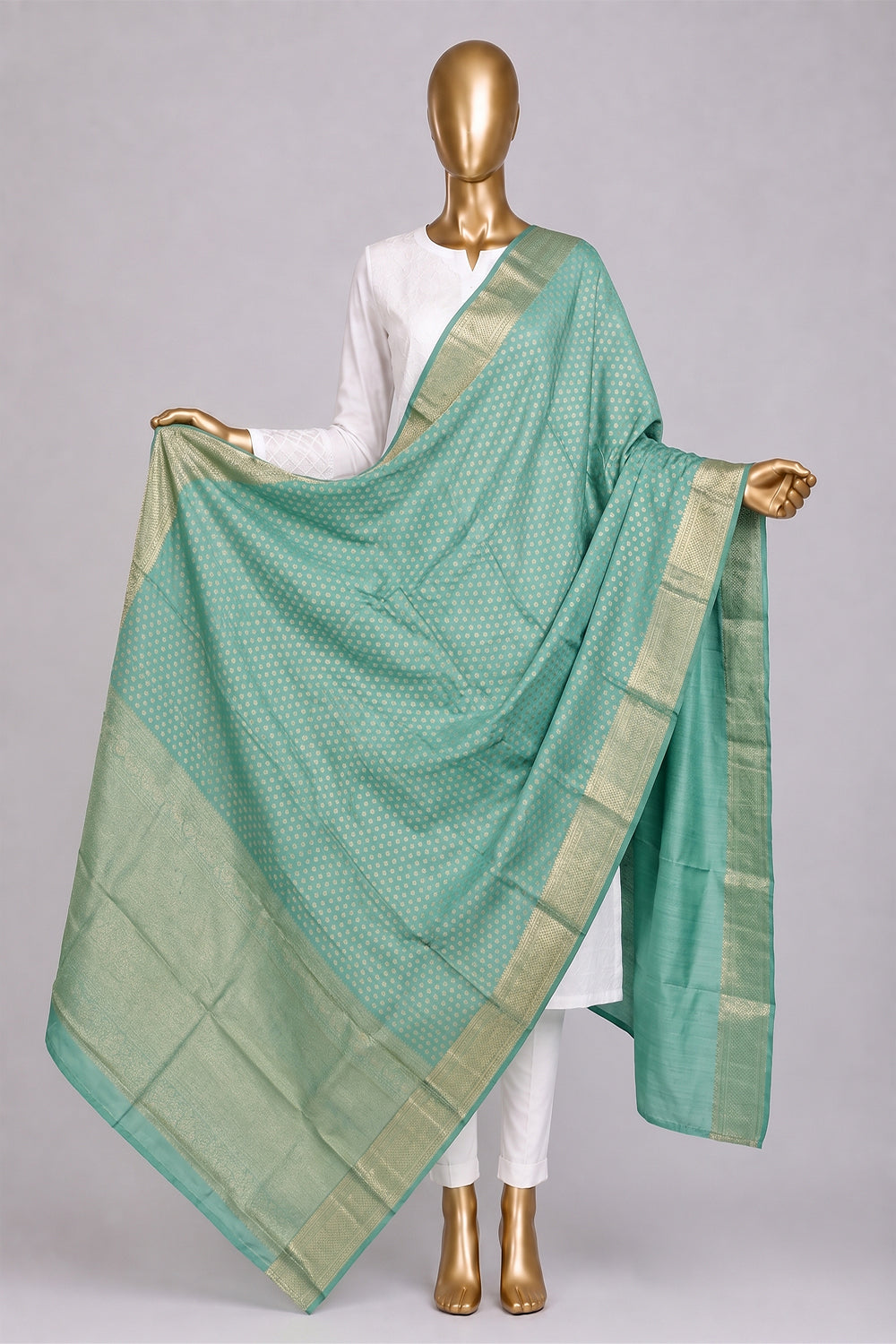 Image of Mint-Green Kanchipattu Dupatta